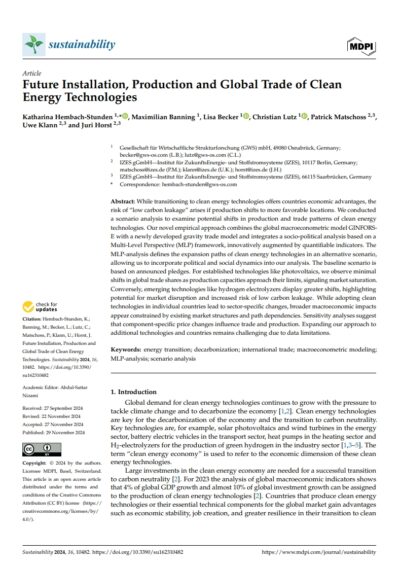 -	Future Installation, Production and Global Trade of Clean Energy Technologies